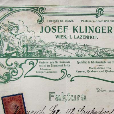 Josef Klinger, Wien, alte Rechnung, 1908