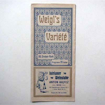 Weigl's Varieté, Programmheft, 1909