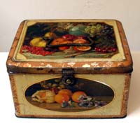 Old coffee tin with gorgeous pictures of fruit