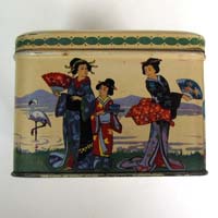 Colorful old tea tin with gorgeous Asian graphics