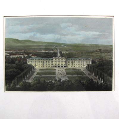 Schloss Schönbrunn, alter Stahlstich, koloriert, 1871