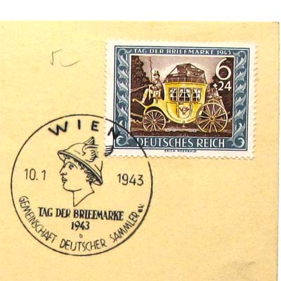 Tag der Briefmarke 1943, alte Briefmarke und Stempel