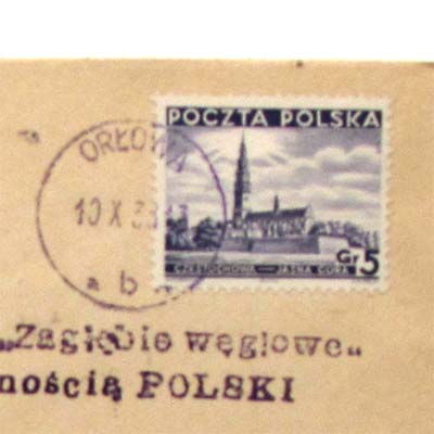 Alte Briefmarke, Polen, in Tschechien frei gemacht