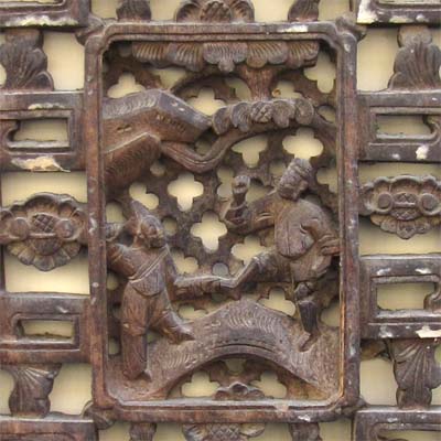 handgeschnitzte alte Wandpaneele, Asiatika
