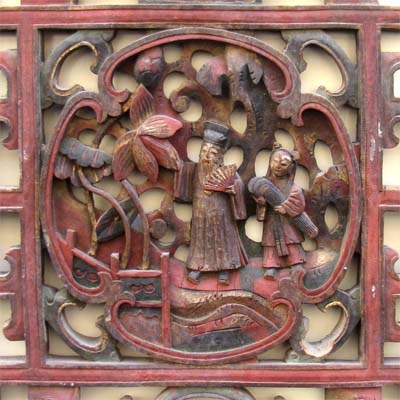 handgeschnitzte alte Wandpaneele, Asiatika