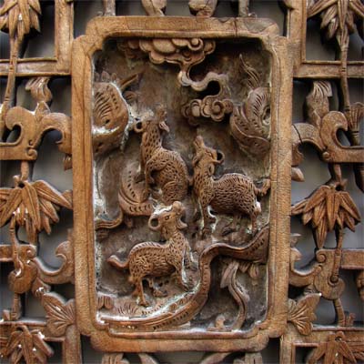 handgeschnitzte alte Wandpaneele, Asiatika