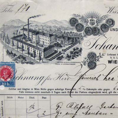 Johann Schitz, Wien, alte Rechnung, 1910