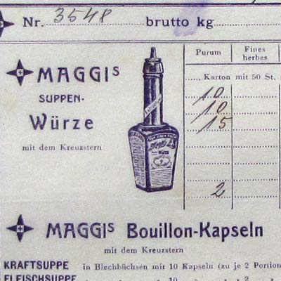 Julius Maggi & Co., Wien, alte Rechnung, 1908