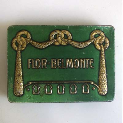 Flor-Belmonte, Zigarettenhüllen, geprägte Blechdose