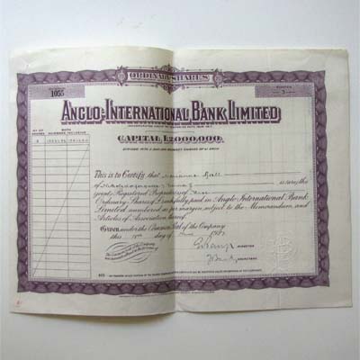 Anglo-International Bank Lt., Aktie, 1927