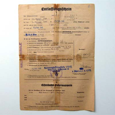 Entlassungsschein, Oberschütze, Wehrmacht, 1943