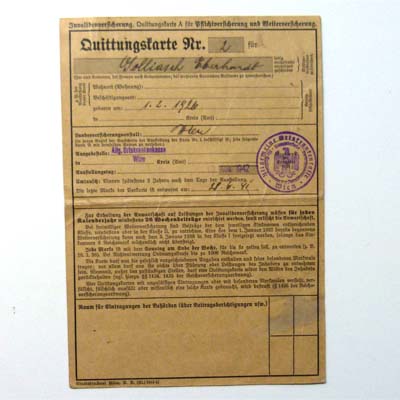 Quittungskarte Invalidenversicherung, 1942