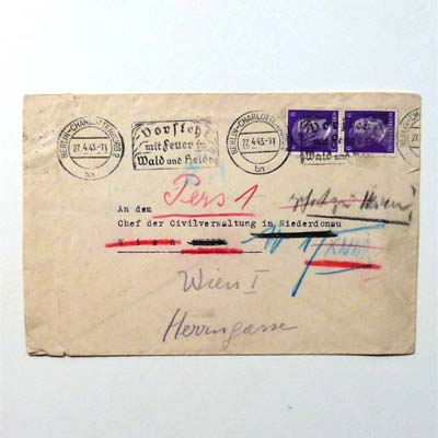 Briefmarken auf Brief, Ganzsache, 1943