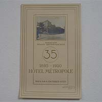 Menü-Karte, Hotel Métropole, Wiedner Schule, 1930
