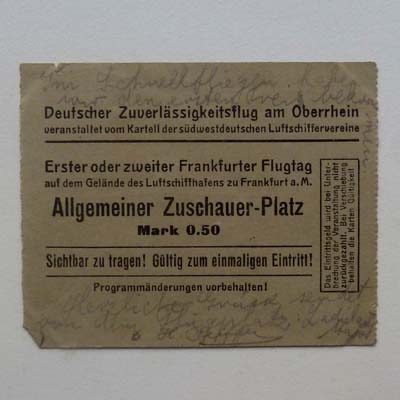 Eintrittskarte, Frankfurter Flugtag, um 1910