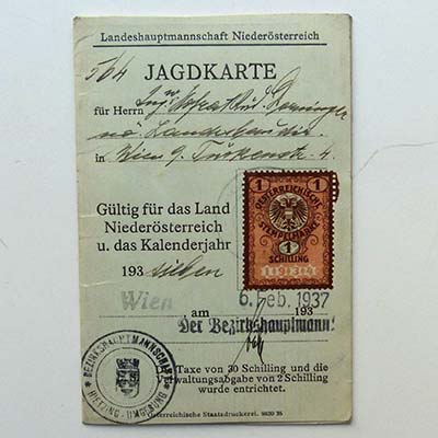 Jagdkarte, Niederösterreich, 1937