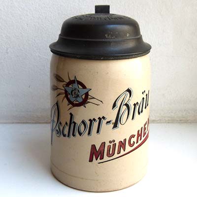 Pschorrbräu München, Bierkrug, alte Variante mit Deckel