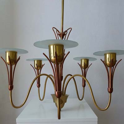 Luster / Deckenlampe, 50er Jahre, Messing