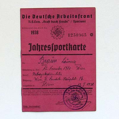 Jahressportkarte, Die Deutsche Arbeitsfront, 1938