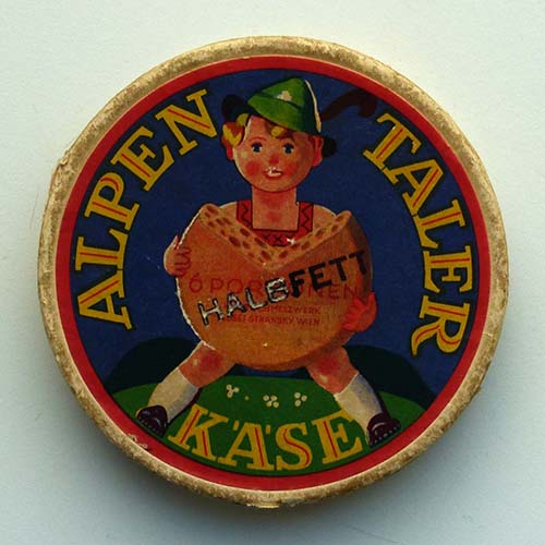 Alpen Taler Käse, alte Pappschachtel