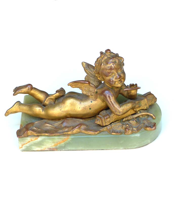 Amor, alte Bronzefigur, vergoldet, Putto