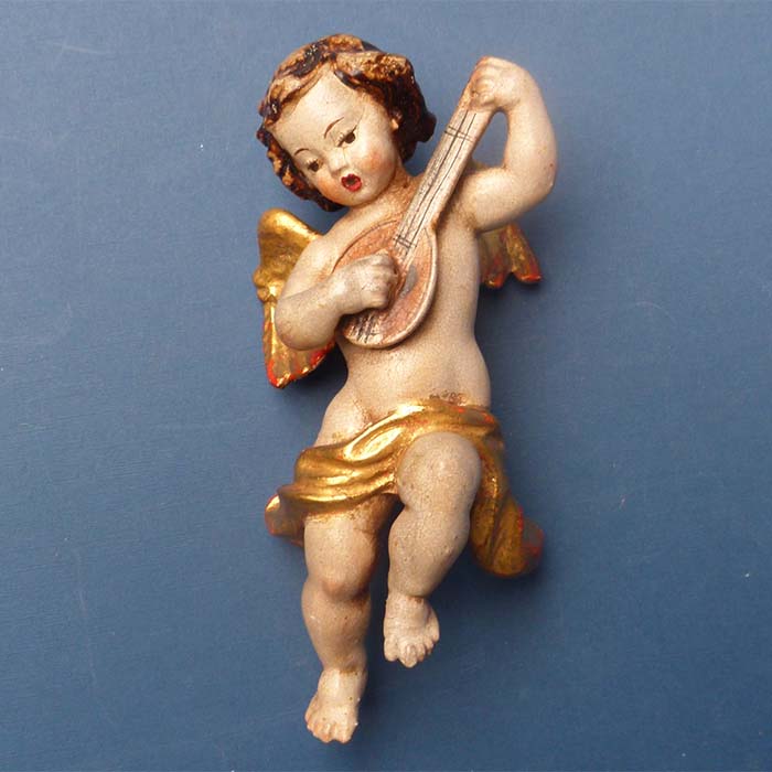 Putto, Holz, handbemalt, Musik