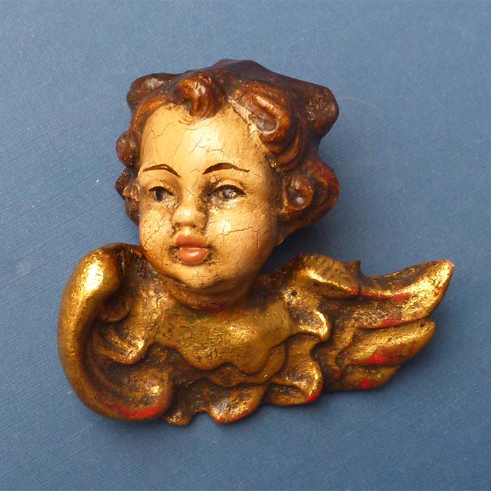 Putto, handgeschnitzter Engelkopf, Holz