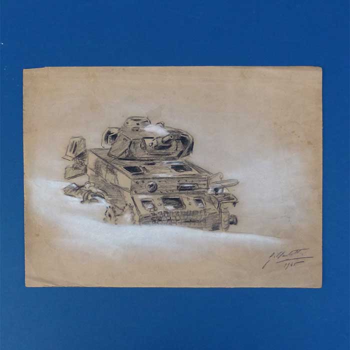 Panzer, handgemalt, G. Wachtl, 1945, Kohlestift