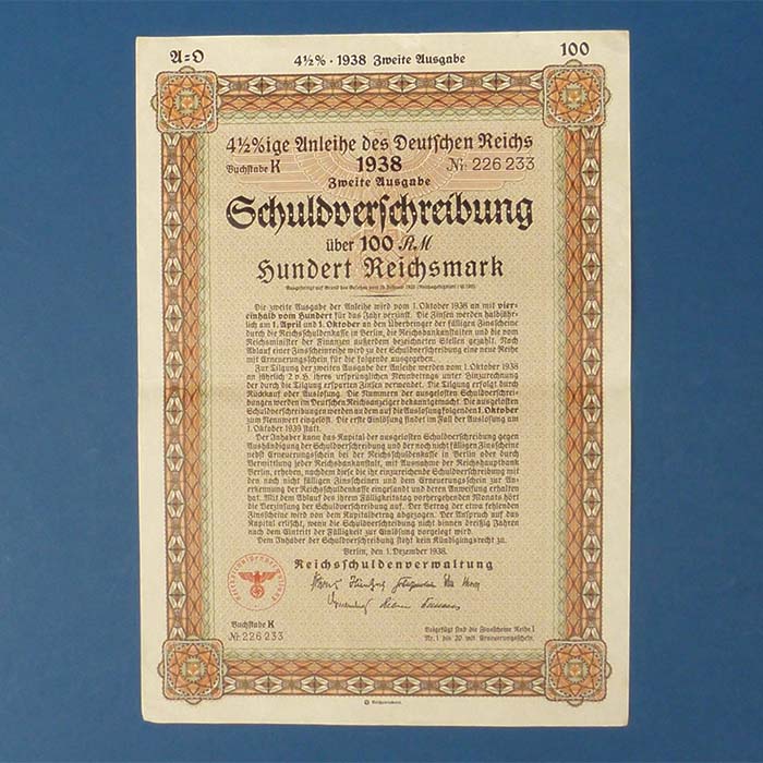 Schuldverschreibung Deutsches Reich, 100 RM, 1938