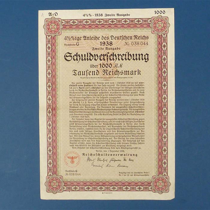 Schuldverschreibung Deutsches Reich, 1000 RM, 1938