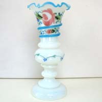 handbemalt Vase, Biedermeier, weißes Milchglas