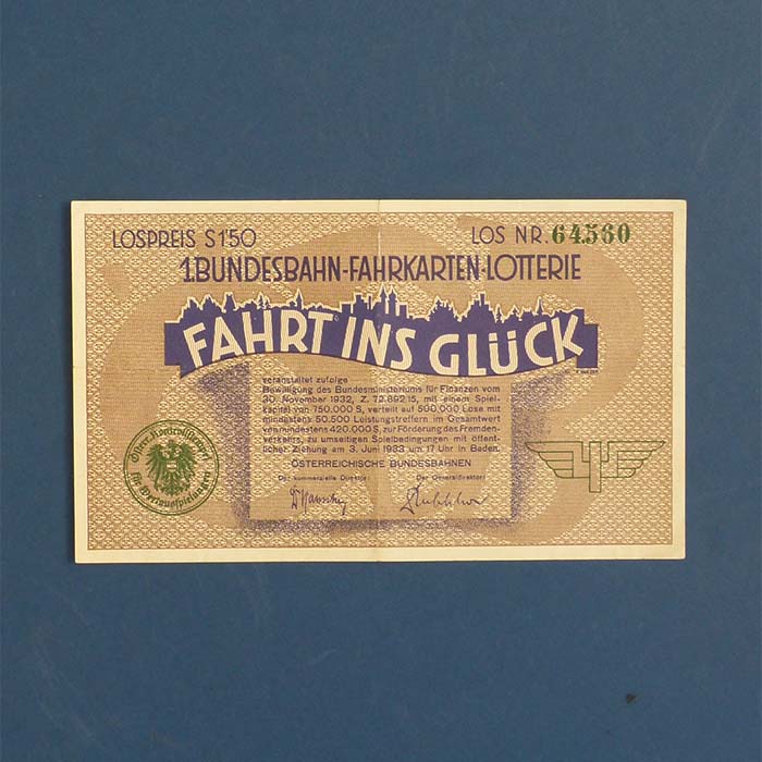 1. Bundesbahn Fahkarten Lotterie, Los, 1932