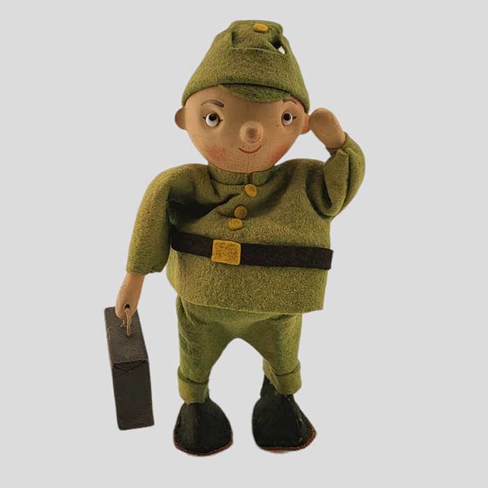 Soldat Schwejk, Filzstoff, mechanische Figur, aufziehen