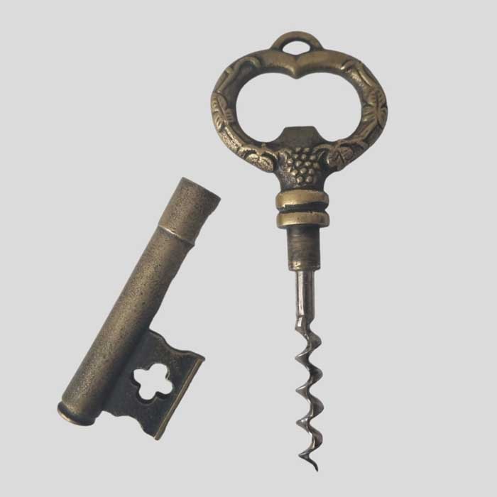 Korkenzieher / corkscrew, Schlüssel-Form, Messing