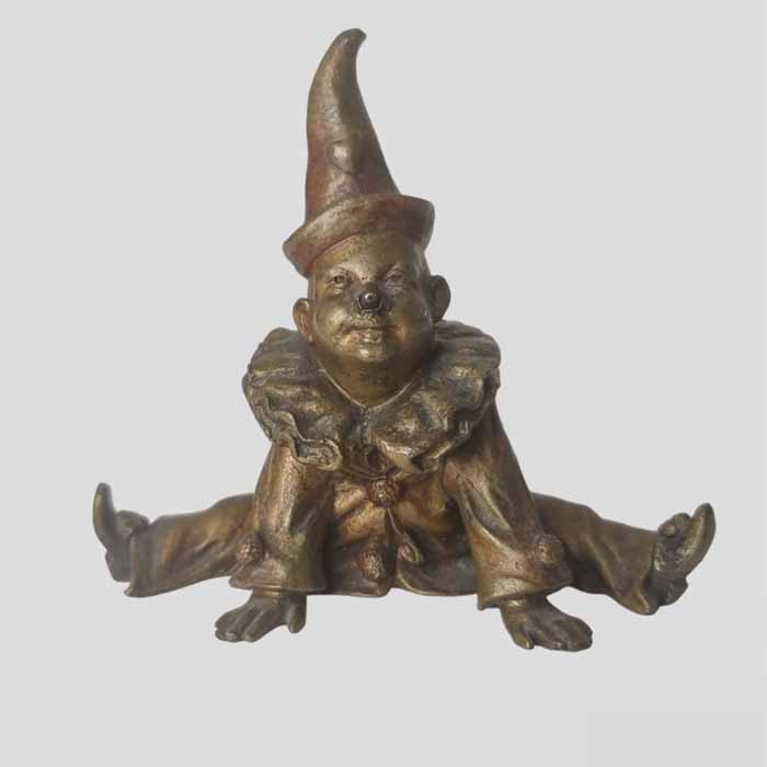 Clown, alte Bronze, sitzende Figur, Signatur
