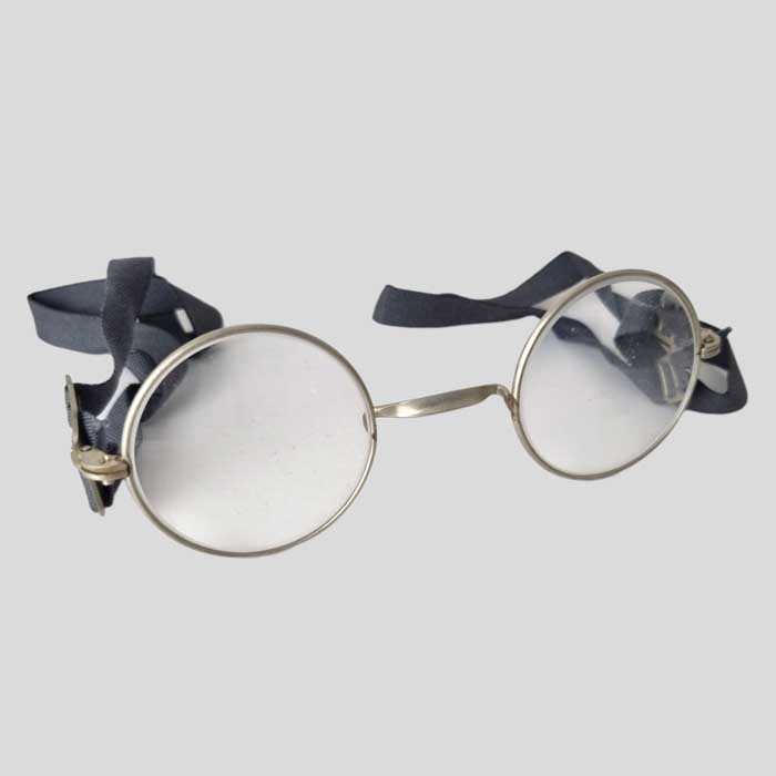 Brille, militärisch, Chrom mit Stoffband