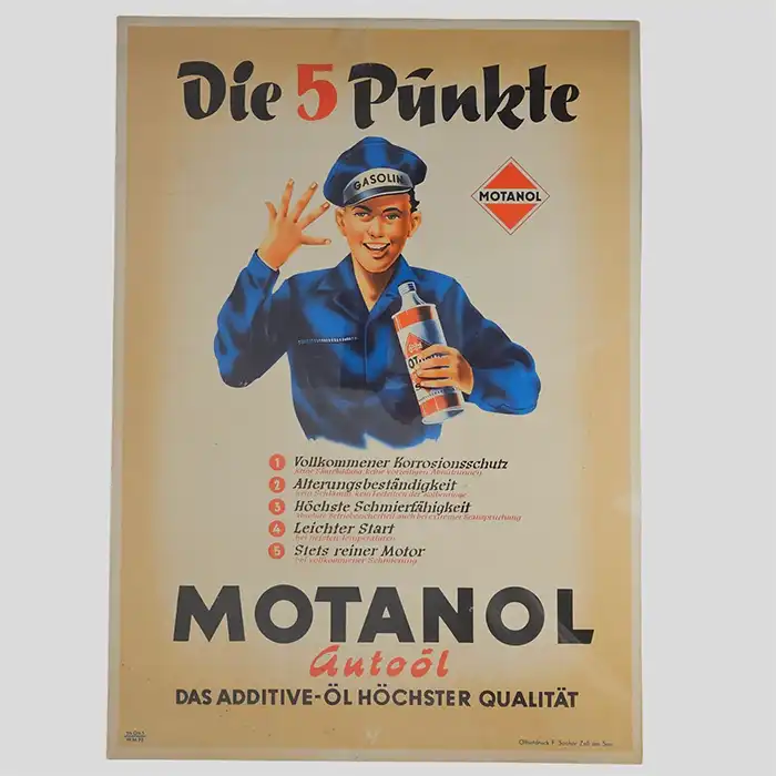 Motanol, Gasolin, Auto-Öl, Werbeplakat, um 1950