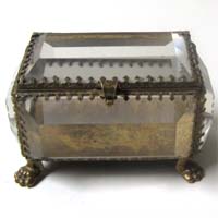 kleine Deckeldose, Glas & Messing, um 1900