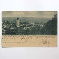 Dorfpanorama mit Kirchturm, Ansichtskarte