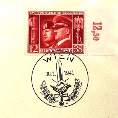 Briefmarke, Mussolini, Hitler, Tag der Briefmarke 1941