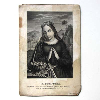 Heilige Dorothea, Gebetszettel, Heiligenbildchen