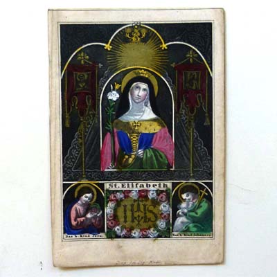 St. Elisabeth, handkoloriertes Heiligenbild