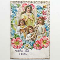 Maria mit Jesuskind, Engelsschar, Heiligenbildchen