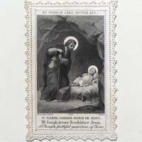Joseph mit Jesukind, Krippe, Heiligenbildchen