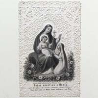Vor Maria mit Jesukind knieende Frau, Heiligenbildchen