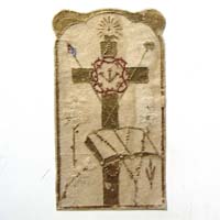 Kreuz und Heilige Schrift, Pergamin, Andachtsbildchen