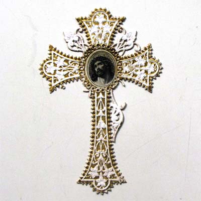 Jesus mit Dornenkrone, Kreuz-Form, Andachtsbildchen