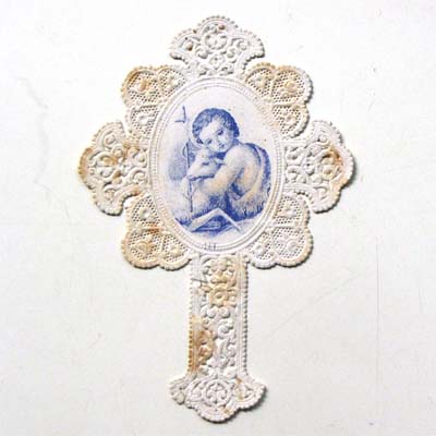Jesukind mit Lamm, Kreuz-Form, Andachtsbildchen